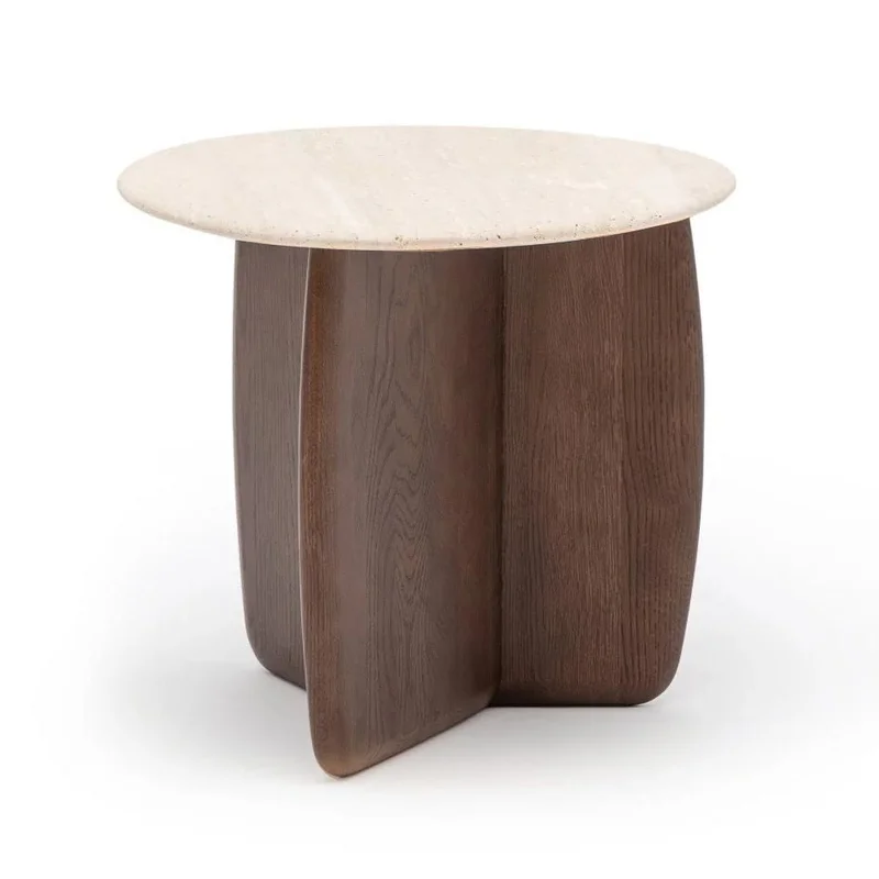 Eden Side Table, Espresso Oak, Travertine, 21.7" Dia 19.7"H