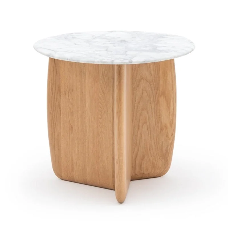 Eden Side Table, Light Oak, Marble, 21.7" Dia 19.7"H