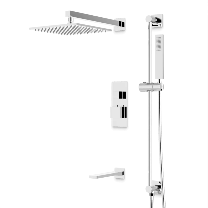 Edge Thermostatic Shower Trim Kit with Wall Mount Shower Head, Hand Shower on Slide Bar, Tub Filler