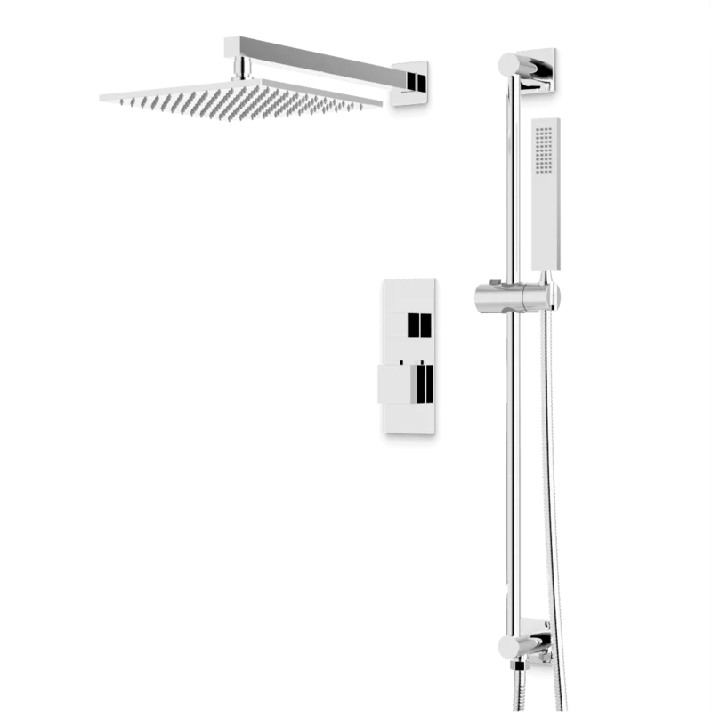 Edge Thermostatic Shower Trim Kit with Wall Mount Shower Head, Hand Shower on Slide Bar