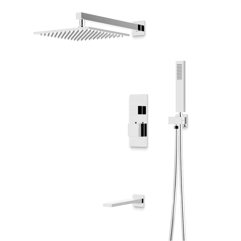 Edge Thermostatic Shower Trim Kit with Wall Mount Shower Head, Hand Shower, Tub Filler