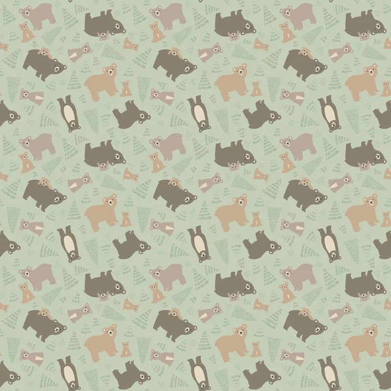 Elmer & Eloise: Bears Tea Green (1/4 Yard)
