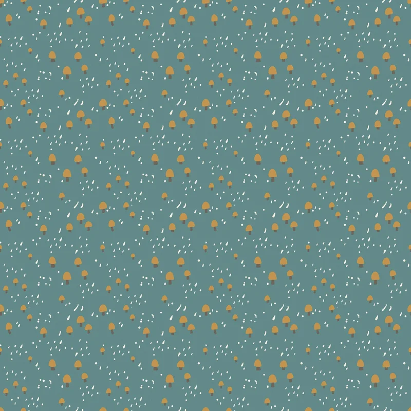 Elmer & Eloise: Mushrooms Teal (1/4 Yard)