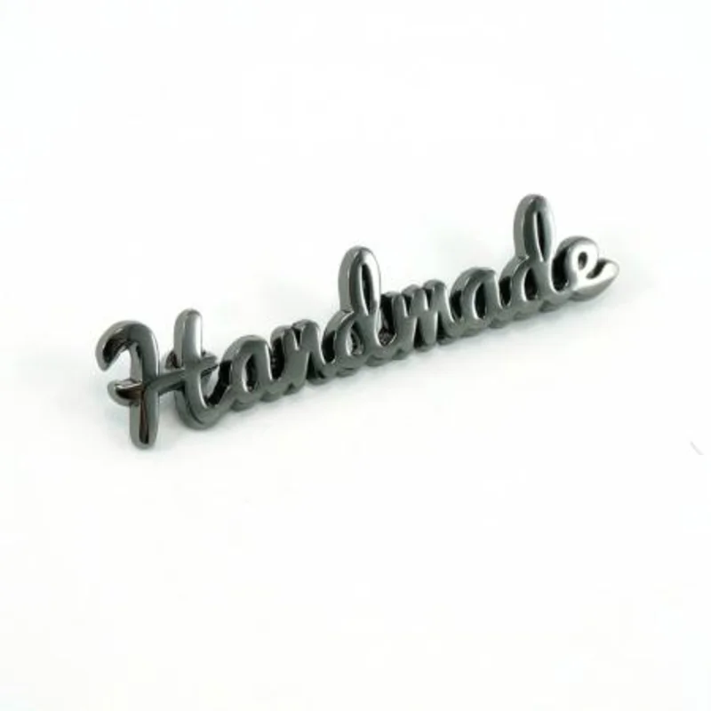 Emmaline Bags: Metal Bag Label Script HANDMADE-Gunmetal