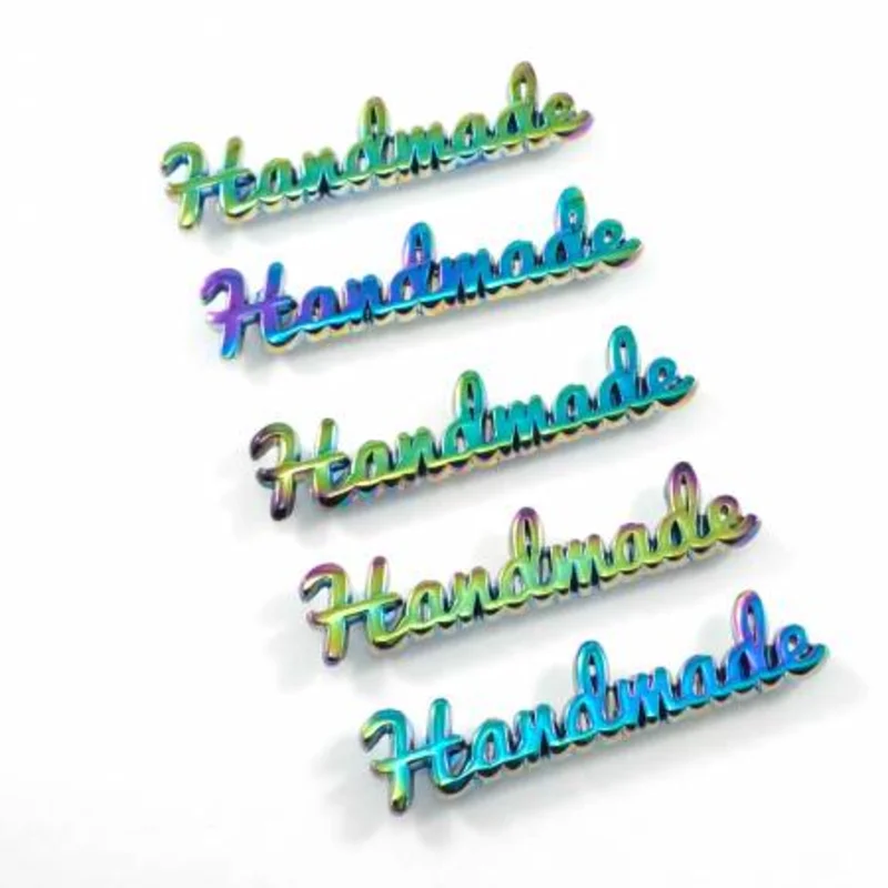 Emmaline Bags: Metal Bag Label Script HANDMADE-Rainbow