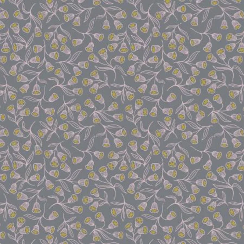 Enchanted: Grey Enchanted Flowers w/ Gold Metallic (1/4 Yard)