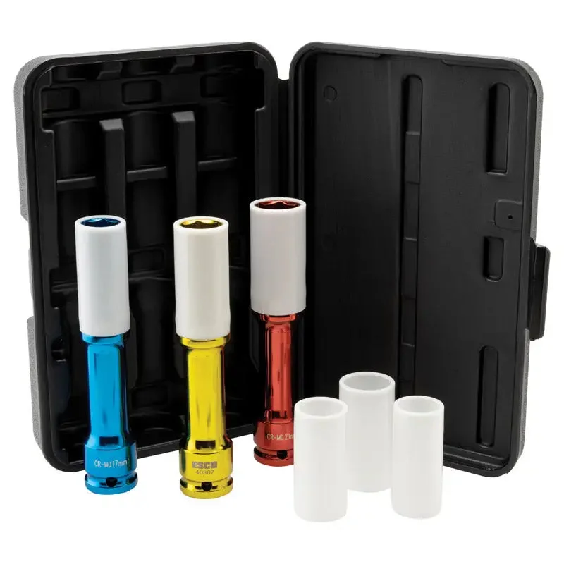 Esco 1/2" Dr. Extra Long Thin Wall Deep Wheel Lug Socket Set (3pcs)