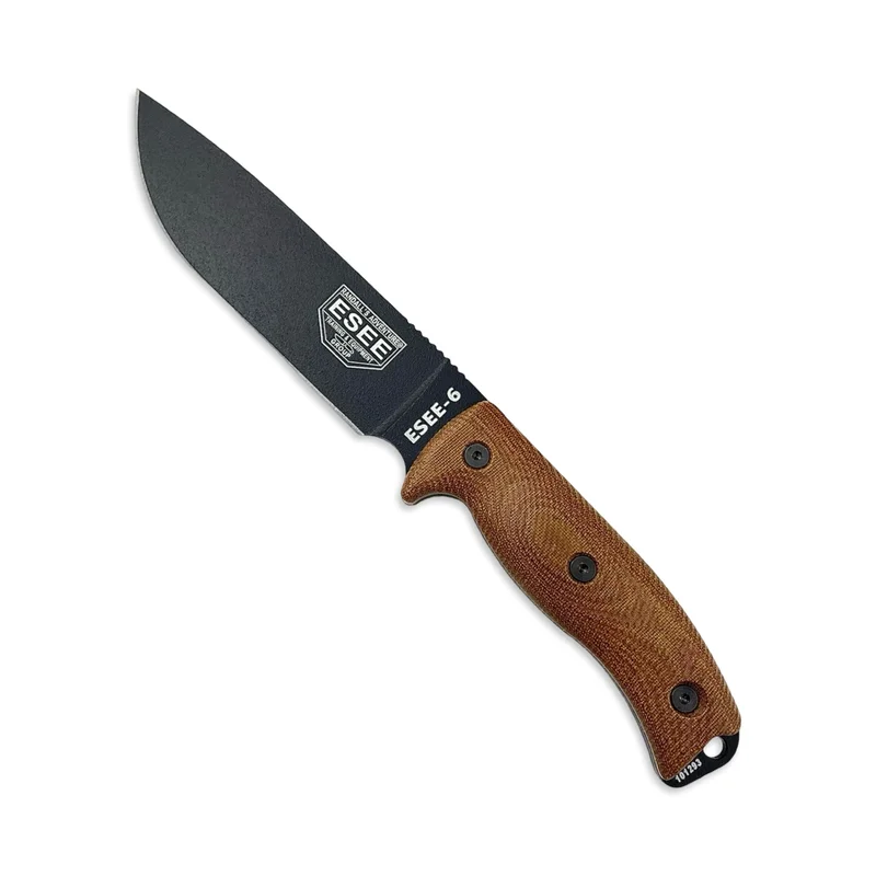 ESEE 6PB-011 - Black Blade Natural Micarta Handle w/ Black Sheath