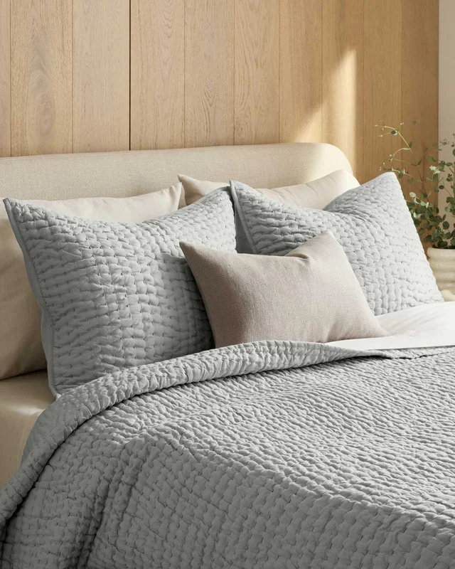 European Linen Cotton Stitch Quilt Collection - Mist, 2 Sizes