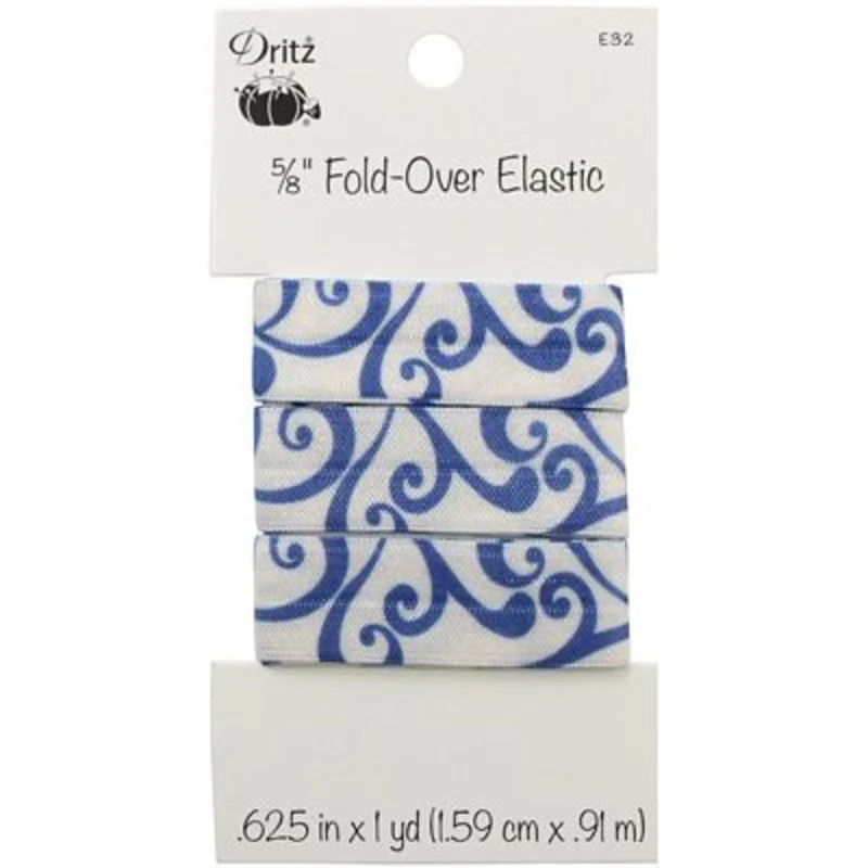 Fold Over Elastic 5/8in x1 yard Scroll Blue