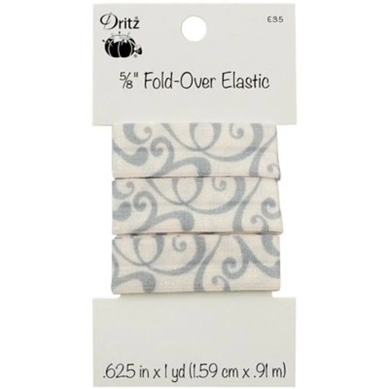 Fold Over Elastic 5/8in x1 yard Scroll Silver