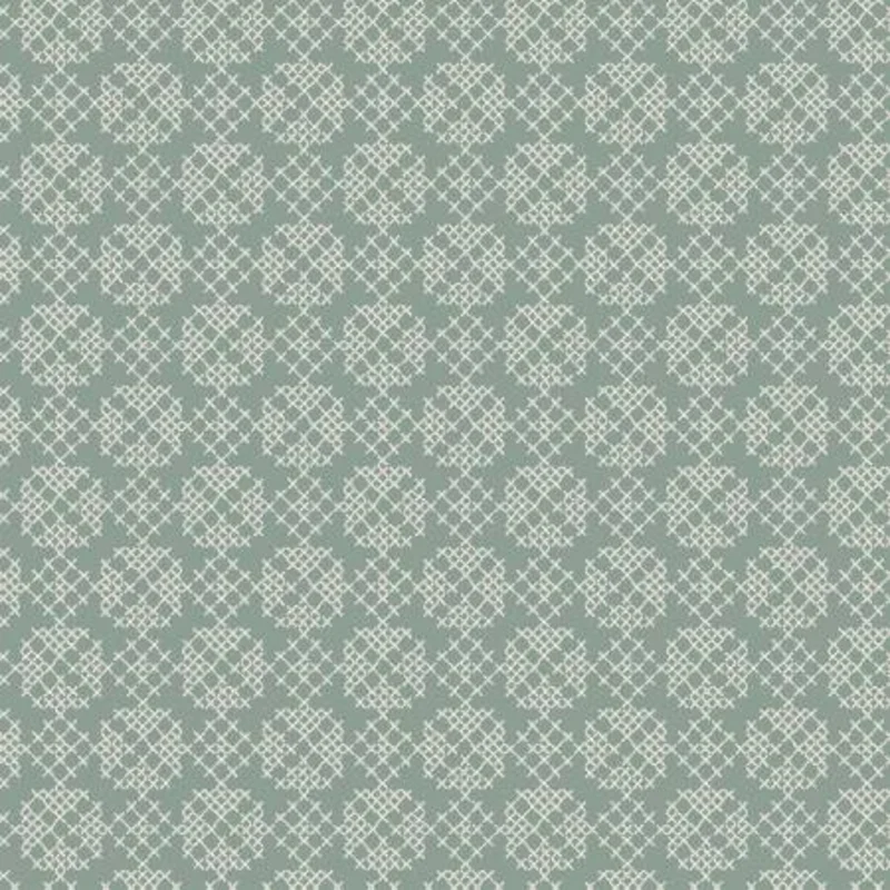 FOLK FLORAL: Cross stitch on iced sage (1/4 Yard)