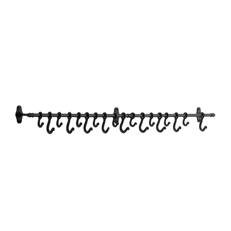Forged Metal Wall Rod with 18 Hooks