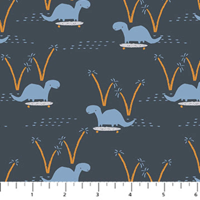 FOSSIL FOLKS: Dino Ride-Navy (1/4 Yard)
