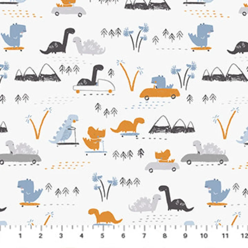FOSSIL FOLKS: Dino Town-White (1/4 Yard)