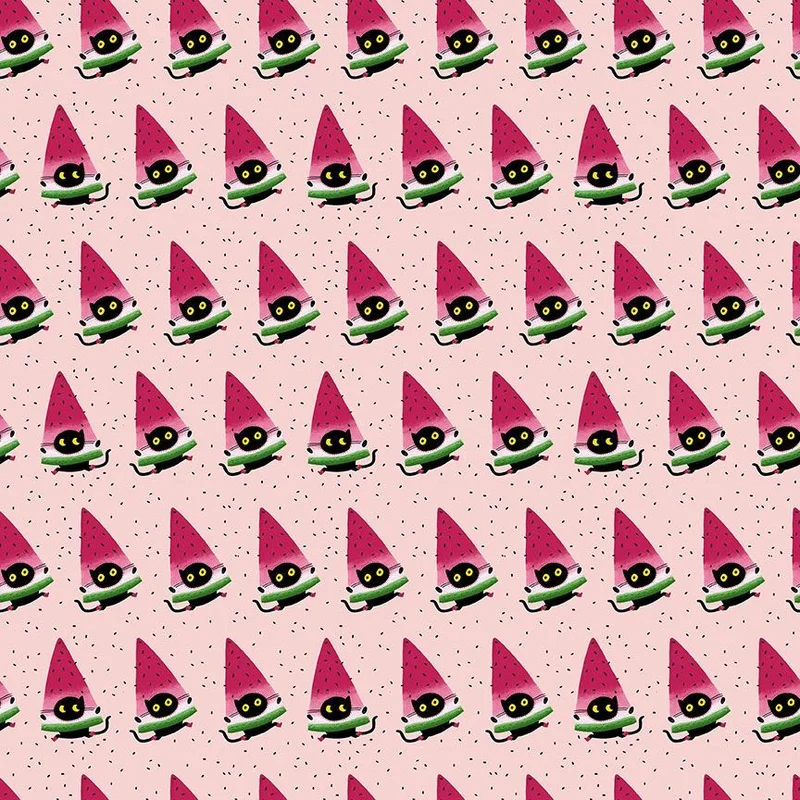 FURRUIT COCKTAIL: One in a Meowlon-Pink (1/4 Yard)