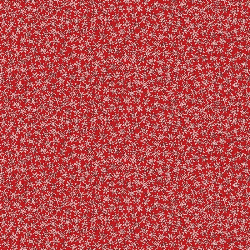 GARDEN REDWORK: Ditsy Floral Outline- Red (1/4 Yard)