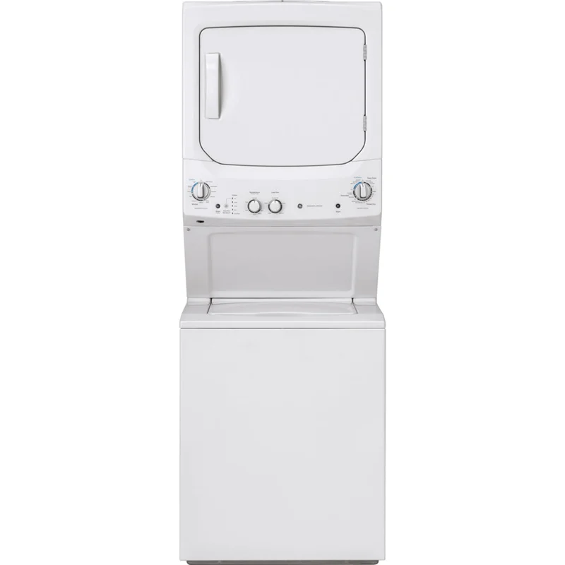 GE - 2.6 cu. ft. Washer and 4.4 cu. ft. Electric Dryer Unitized Laundry Centre in White - GUD24ESMMWW White