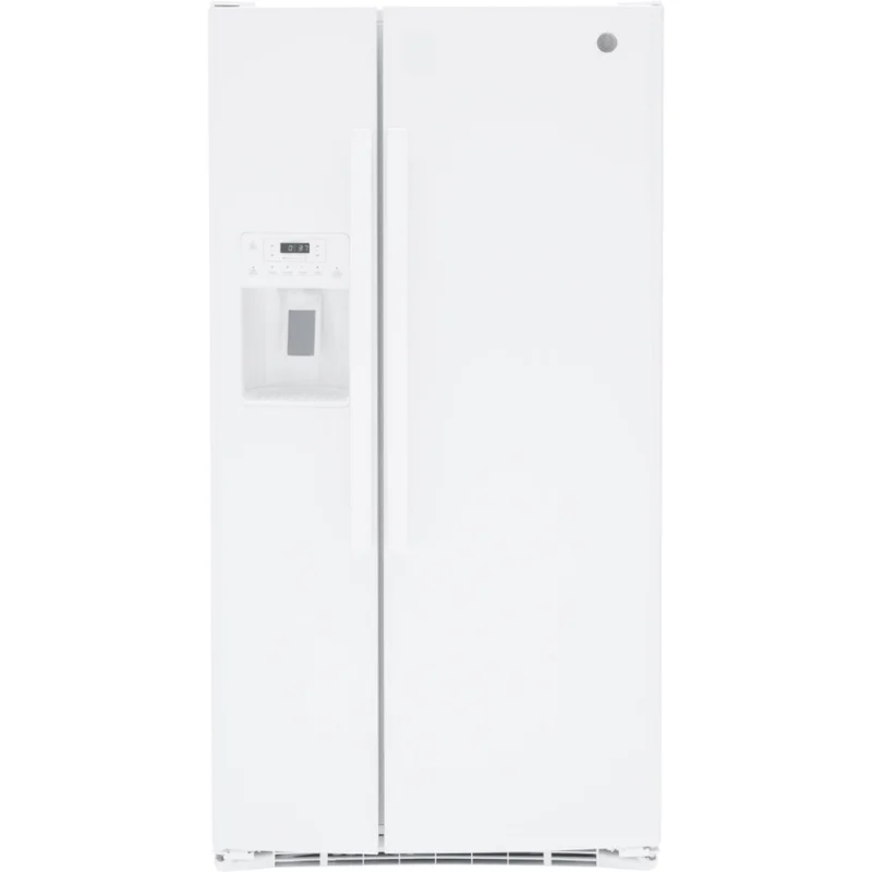 GE - 32.68 Inch 23.2 cu. ft Side by Side Refrigerator in White - GSS23GGPWW White