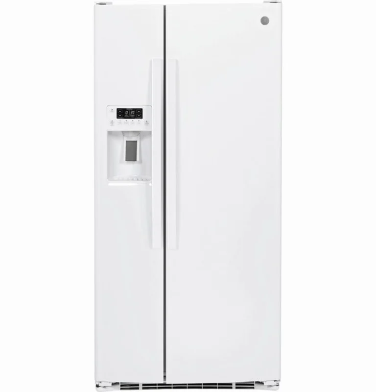 GE - 32.75 Inch 23.2 cu. ft Side by Side Refrigerator in White - GSS23GGKWW White