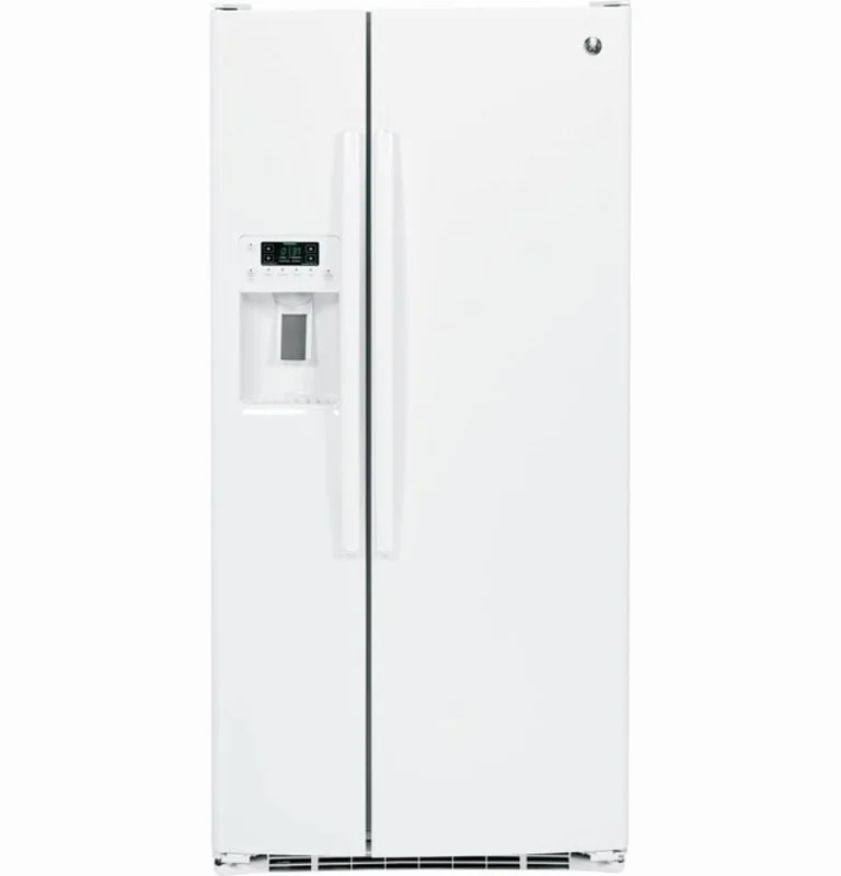 GE - 32.75 Inch 23.2 cu. ft Side by Side Refrigerator in White - GSS23HGHWW White
