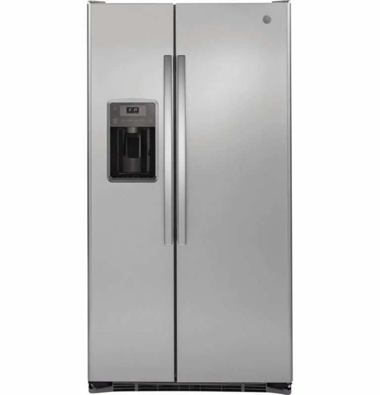 GE - 35.75 Inch 21.9 cu. ft Side by Side Refrigerator in Stainless - GZS22DSJSS Stainless