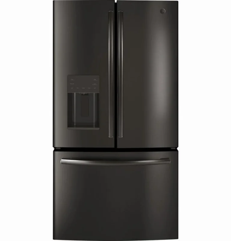 GE - 35.75 Inch 25.6 cu. ft French Door Refrigerator in Black Stainless - GFE26JBTMS Black Stainless