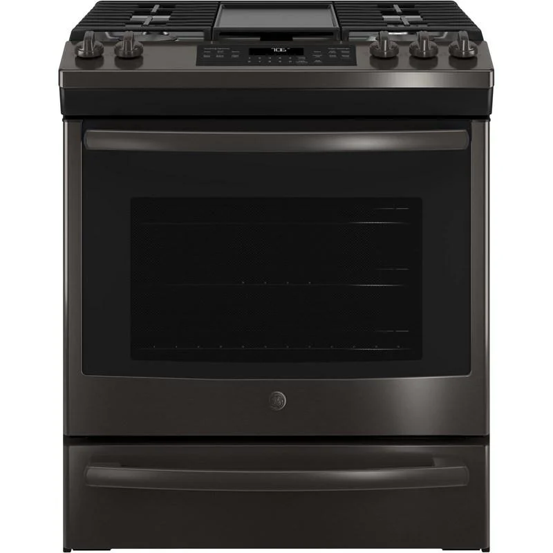 GE - 5.6 cu. ft Gas Range in Black Stainless - JCGS760BELTS Black Stainless