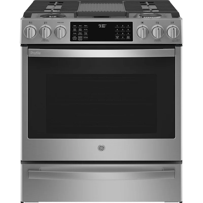GE Profile - 5.7 cu. ft Dual Fuel Range in Stainless - PC2S930YPFS Stainless