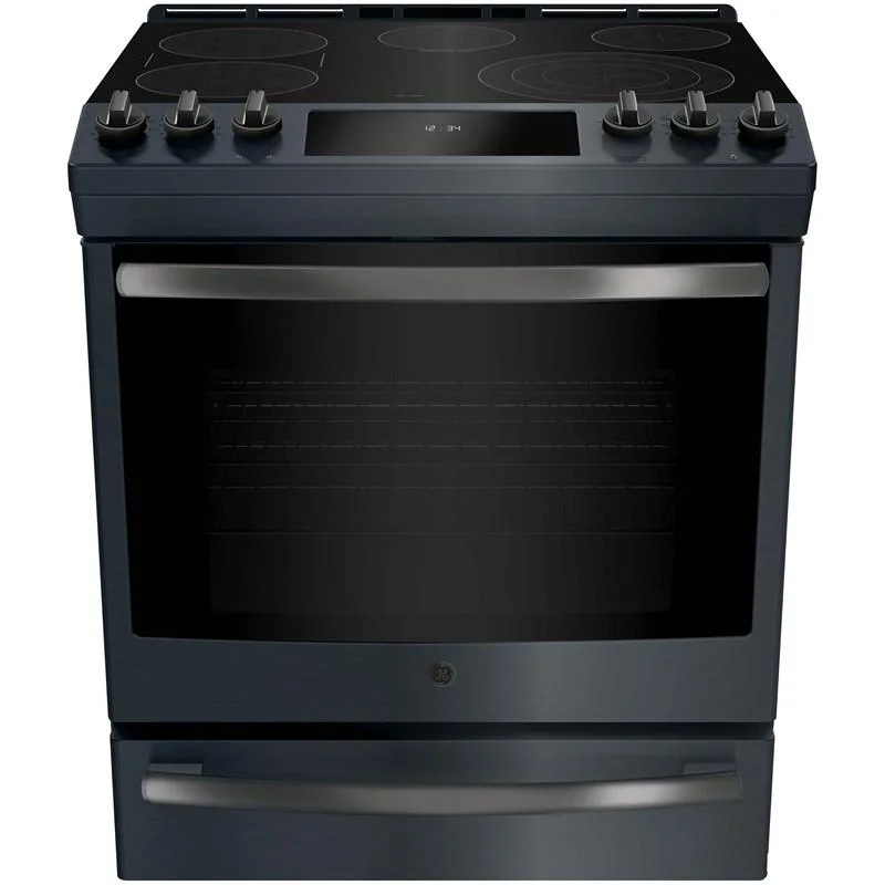 GE Profile - 6.3 cu. ft Electric Range in Black Stainless - PCS940FMDS Black Stainless