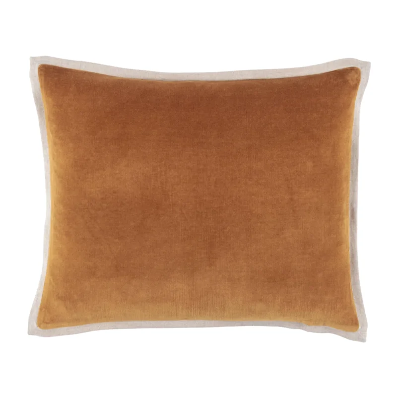 Gehry Velvet/Linen Decorative Pillow, Caramel, 16" Lumbar