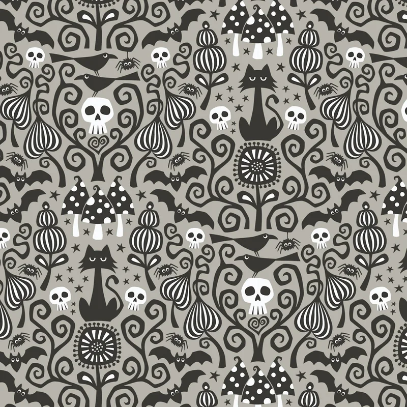 GOTHIC WHIMSY: The Black Cat-Black/Gray (1/4 Yard)