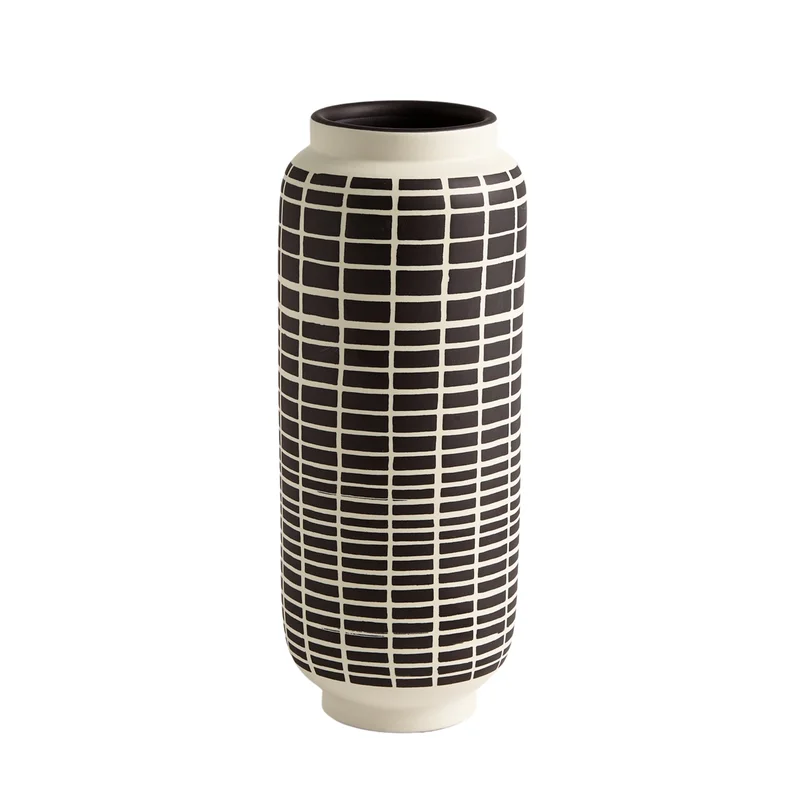 Graphic Grid Vase, Black/White, 11.5" H