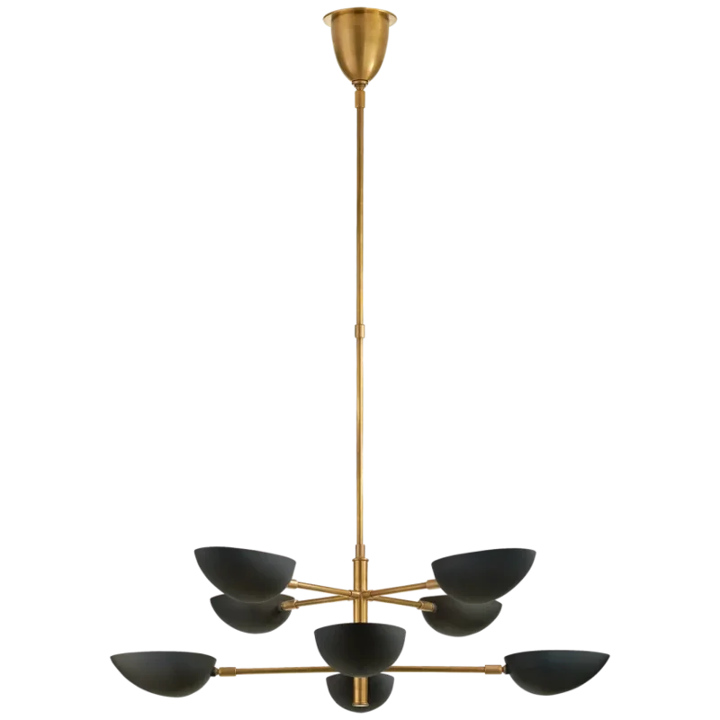 Graphic Large Two-Tier Chandelier, Brass with Black Shades