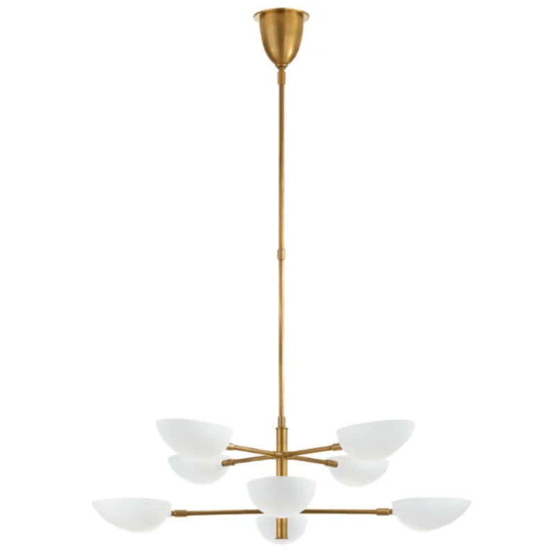 Graphic Two-Tier Chandelier, Antique Brass & Matte White