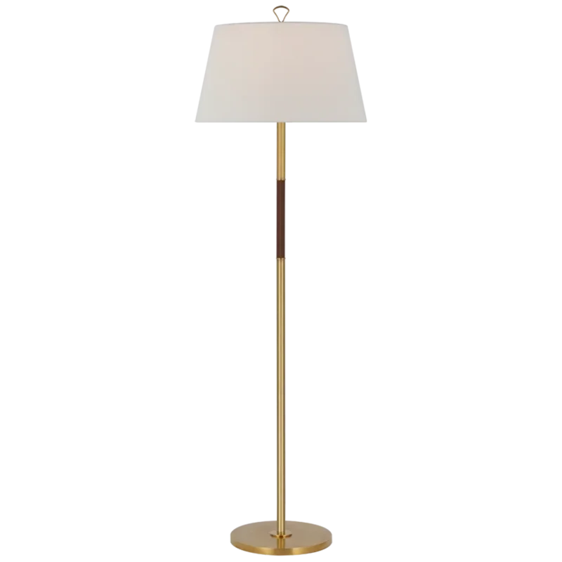 Griffin Large Floor Lamp, Brass and Leather