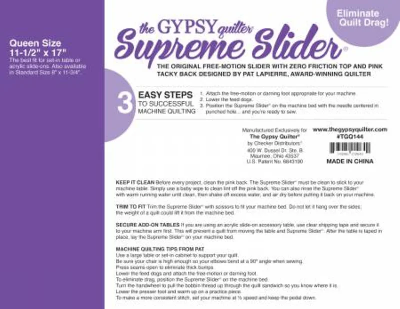Gypsy Quilter: Supreme Slider: Queen (11-1/2" x 17")