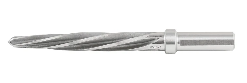 H.S.S. Aligning Reamer, Spiral Flute, 3/8" or 1/2" Straight Shank with 3-Equal Flat