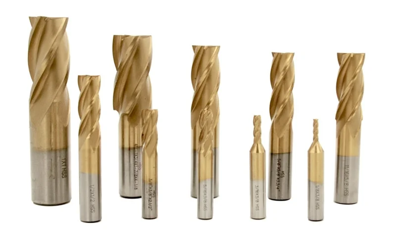 H.S.S. End Mills, TIN Coated, 4 Flute