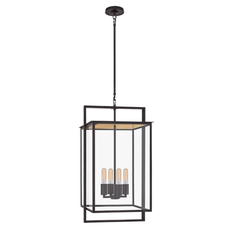 Halle Outdoor Medium Hanging Lantern in Aged Iron with Clear Glass