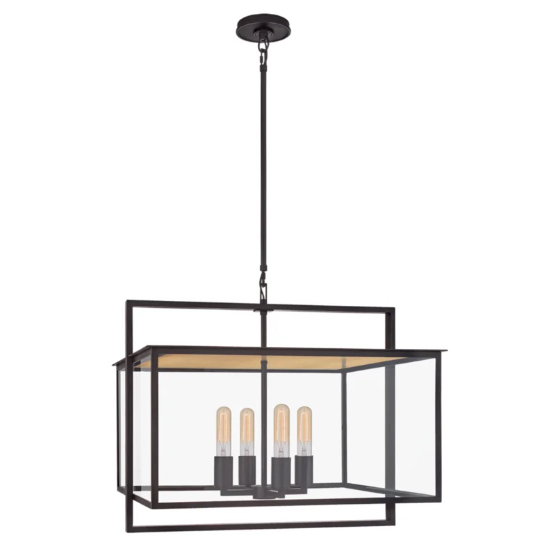 Halle Outdoor Wide Hanging Lantern in Aged Iron with Clear Glass