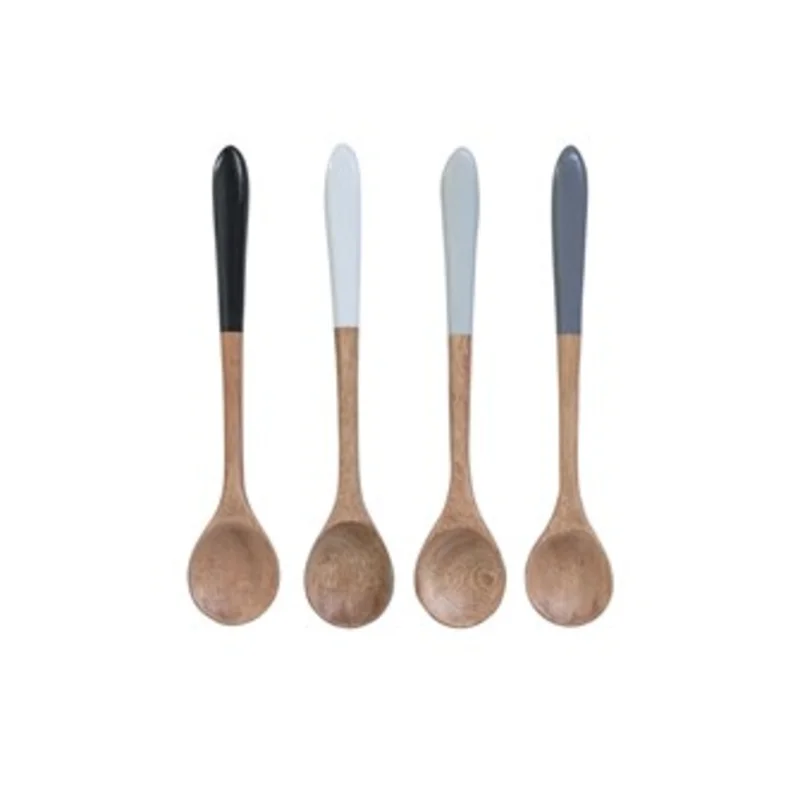 Hand-Carved Mango Wood Spoon W/ Color Dipped Handle, 3 Colors Black