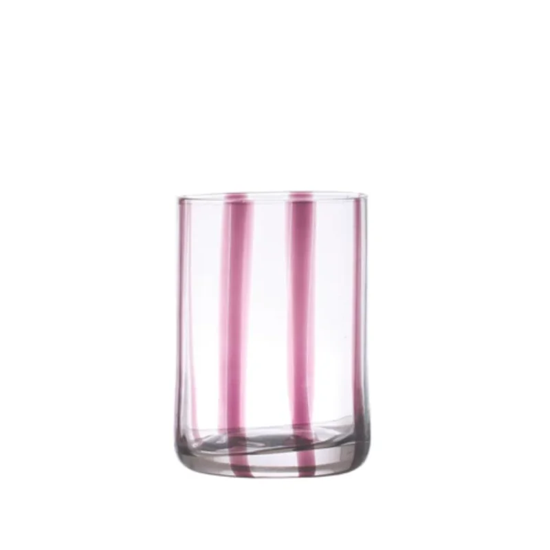 Hand-Painted Drinking Glass w/ Stripes, 12 oz, Pink