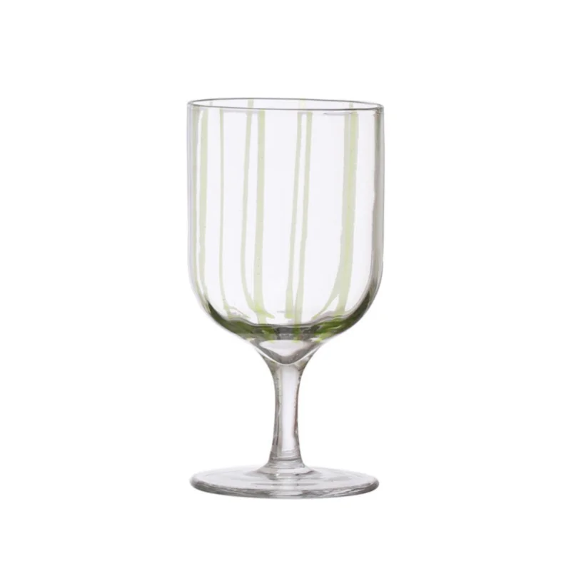 Hand-Painted Wine Glass w/ Stripes, 14 oz, Yellow