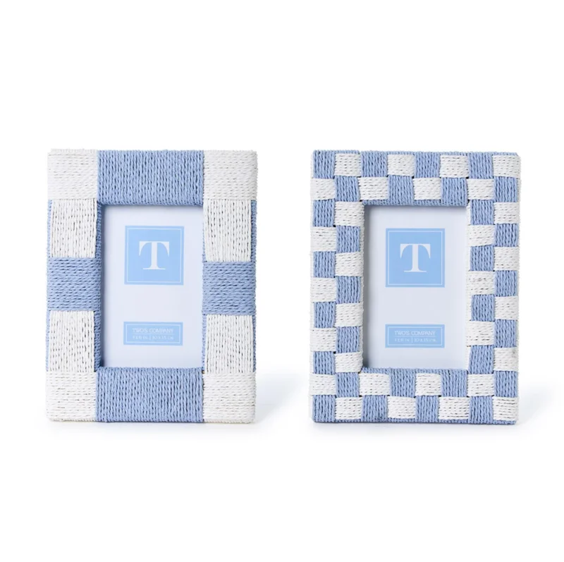 Hand-Woven Checkered Blue/White Pattern 4" x 6" Photo Frame, 2 Styles, Sold Separately