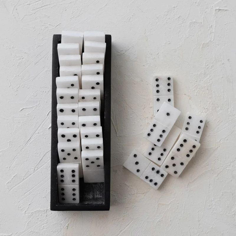 Handmade Alabaster Dominoes Set in Soapstone Box