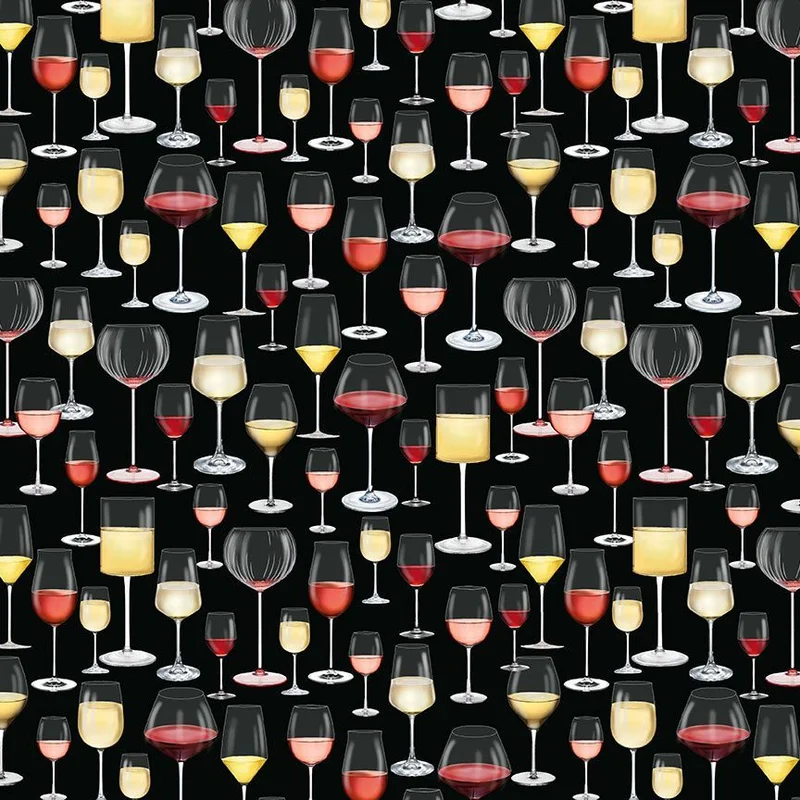 HAPPY HOUR: Wine Glasses-Black (1/4 Yard)