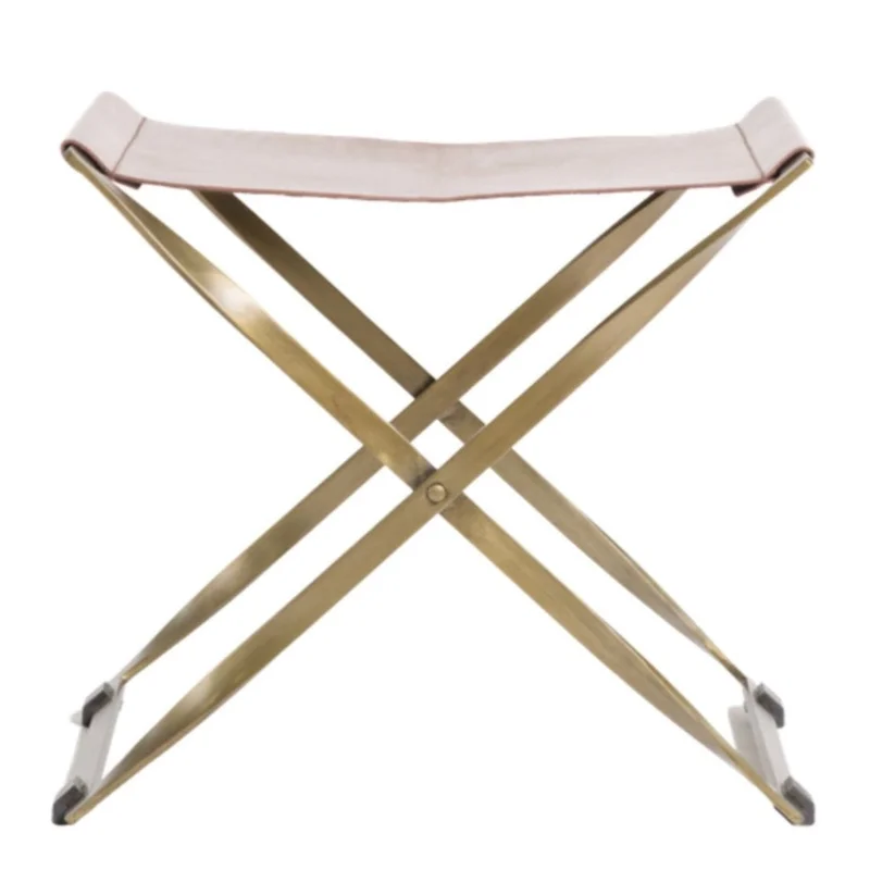 Harper Scissor Ottoman in Tanned Umber and Antique Brass