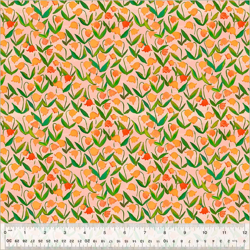 Heather Ross BY HAND: Flowerbed-Salmon (1/4 Yard)