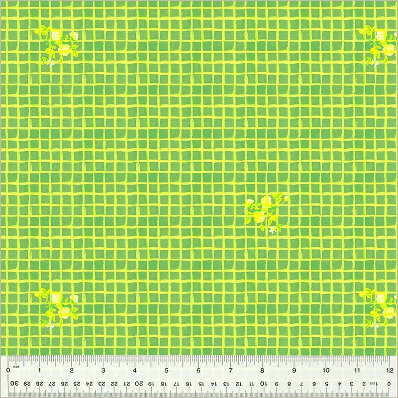 Heather Ross BY HAND: Windowpane-Green (1/4 Yard)